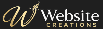 Website Creations logo showing a gold stylised W next to the words Website Creations in white and gold respectively on a black background signifying the best website designs